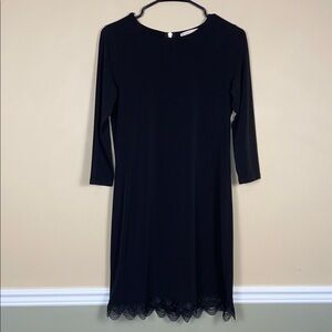 MICHAEL Michael Kors Women’s Black Jersey Knit Lace Hem 7/8 Sleeve Shift Dress